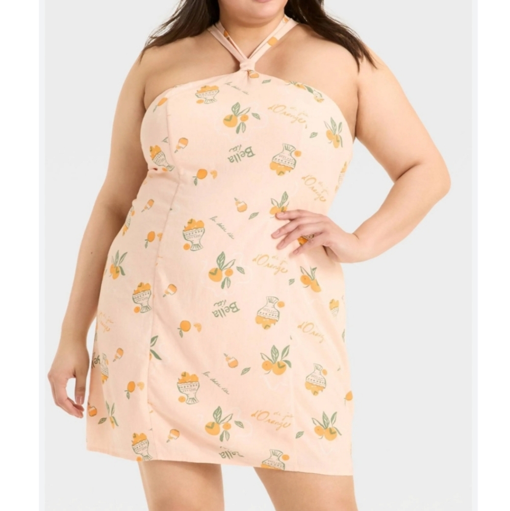 NWT Wild Fable Blush Pink Halter Dress with Orange Print Size XL - Picture 1 of 6